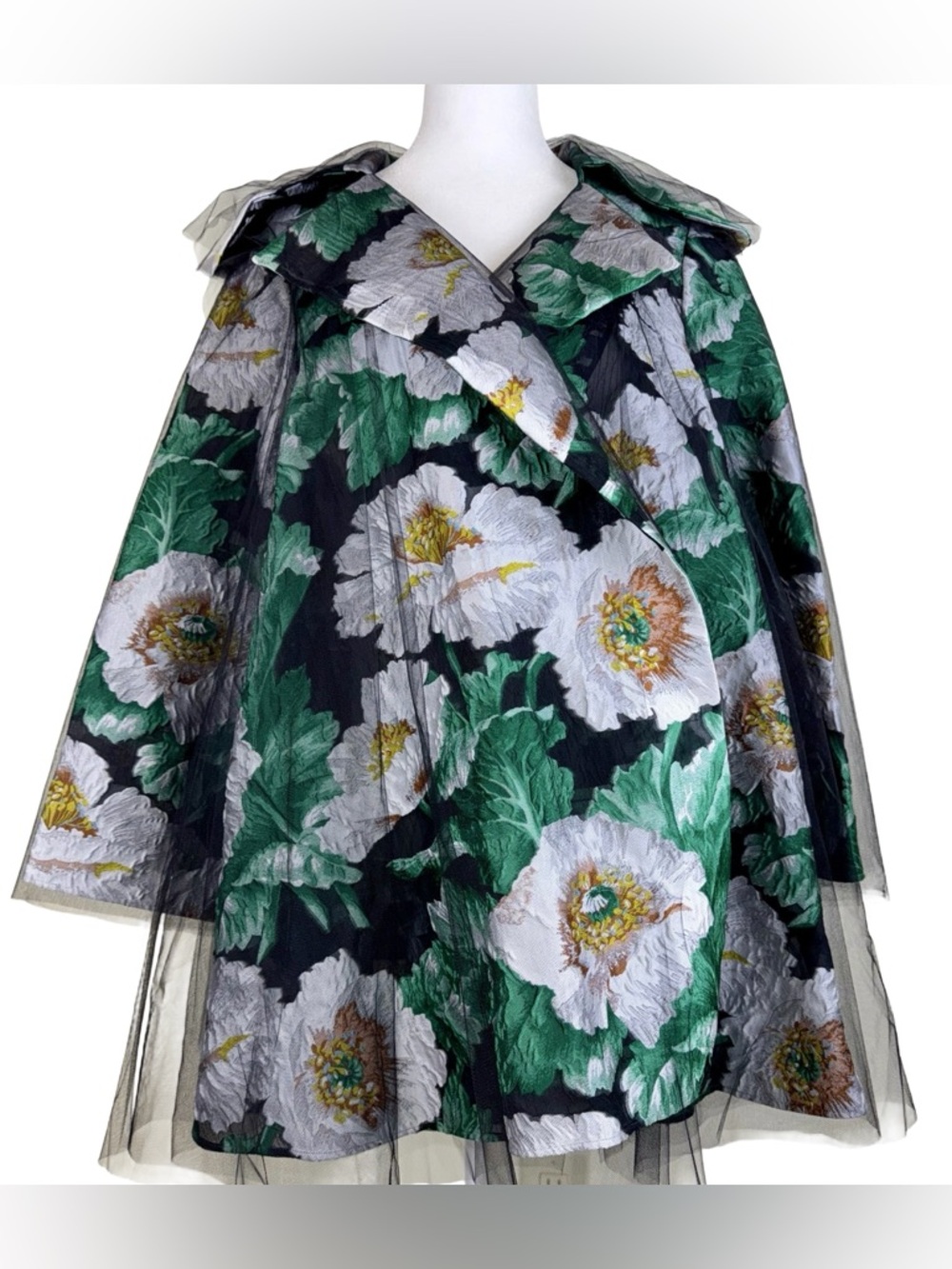 OSCAR DE LA RENTA FLORAL PRINT TULLE COAT